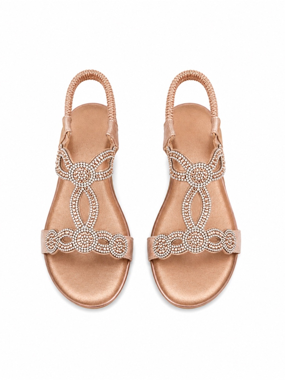 Elegant Rhinestone Embellished Rose Gold Sandals Size 39